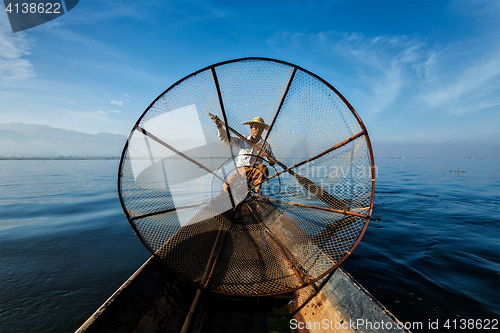 Image of  Traditional Burmese fisherman at Inle lake, Myanmar