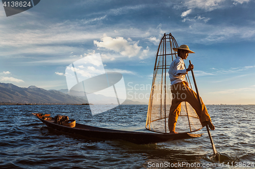 Image of  Traditional Burmese fisherman at Inle lake, Myanmar