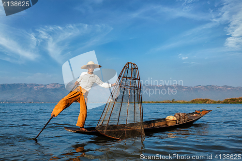 Image of  Traditional Burmese fisherman at Inle lake, Myanmar