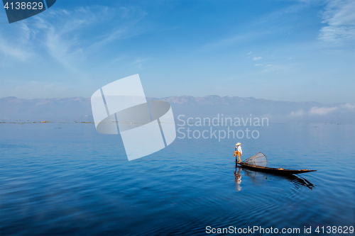 Image of  Traditional Burmese fisherman at Inle lake, Myanmar