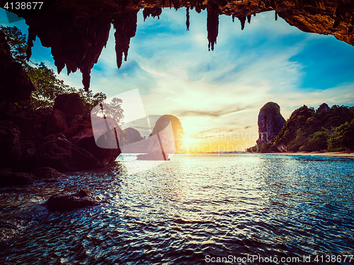 Image of Sunset on Pranang beach. Railay , Krabi Province Thailand