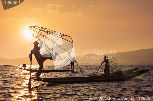 Image of  Traditional Burmese fisherman at Inle lake, Myanmar