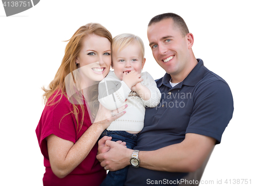 Image of Young Military Parents and Child On White