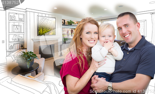 Image of Military Family In Front of Living Room Drawing Photo Combinatio