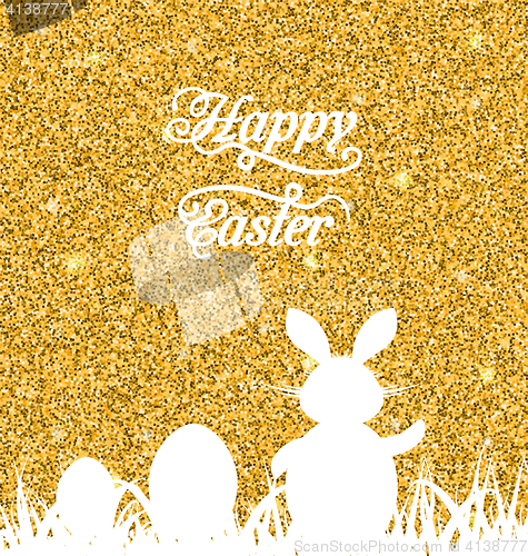 Image of Abstract Easter Sparkle Background with Rabbit, Eggs, Grass