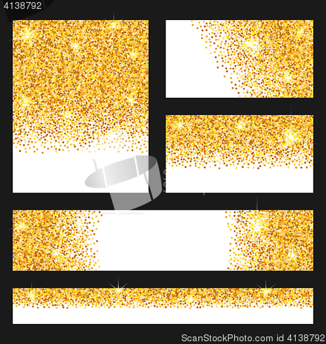 Image of Set of Glitter Cards. Golden Surface. Copy Space for Your Text