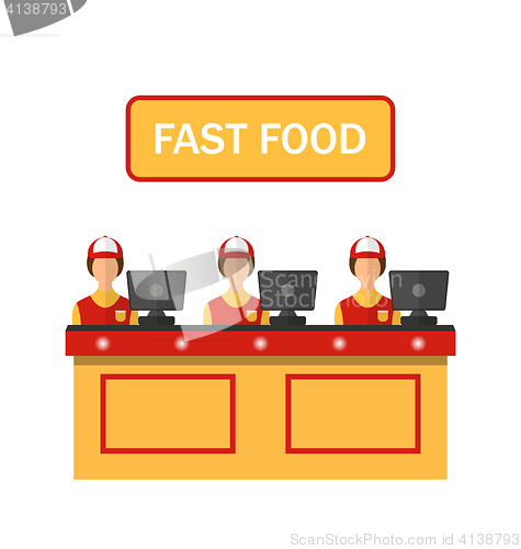 Image of Cashiers with Cash Register in Diner with Fast Food