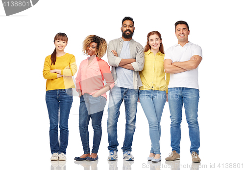 Image of international group of happy smiling people