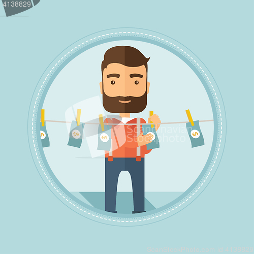 Image of Businessman laundering money vector illustration.