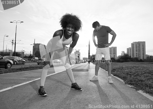 Image of multiethnic group of people on the jogging