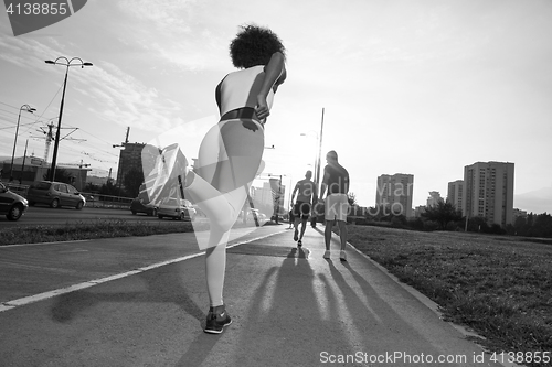 Image of multiethnic group of people on the jogging