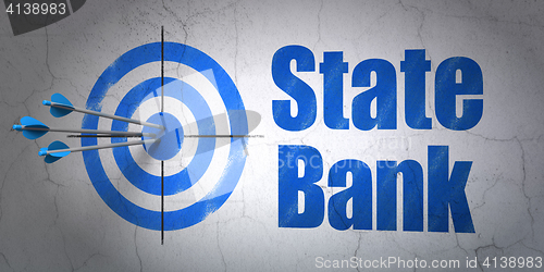 Image of Currency concept: target and State Bank on wall background