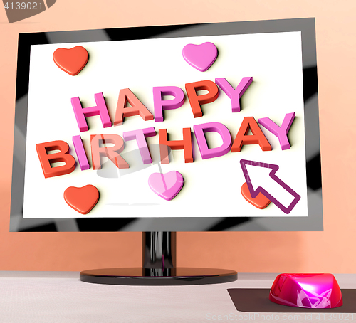 Image of Happy Birthday On Computer Screen Showing Online Greeting