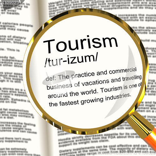 Image of Tourism Definition Magnifier Showing Traveling Vacations And Hol