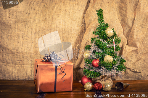 Image of Christmas gift on a wooden table