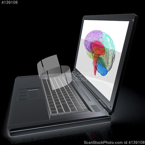 Image of creative three-dimensional model of  human brain scan on a digit