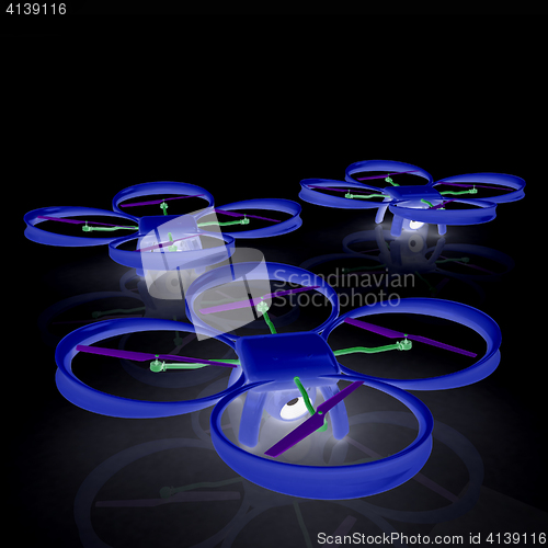 Image of Drone, quadrocopter, with photo camera. 3d render