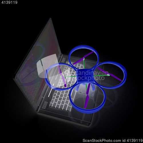 Image of Drone and laptop. 3D render