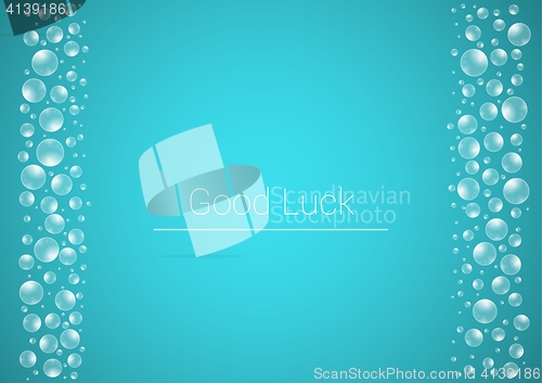 Image of water drops on blue background with Good Luck text