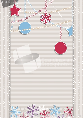 Image of christmas illustration with stripes and snowflakes