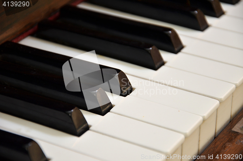 Image of Top view of  old grunge piano keyboard