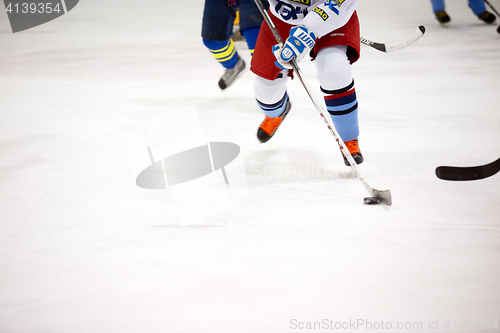 Image of Moscow, Russia - January, 07, 2017: Female amateur hockey leage LHL-77. Game between female hockey team \"Grad\" and female hockey team \"Atlant\".