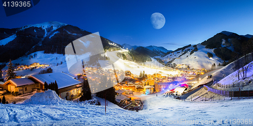 Image of Ski resort village panorama alpine mountains landscape