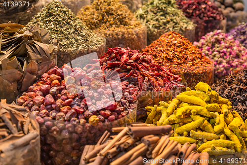 Image of Spices and herbs being sold on Morocco traditional market.