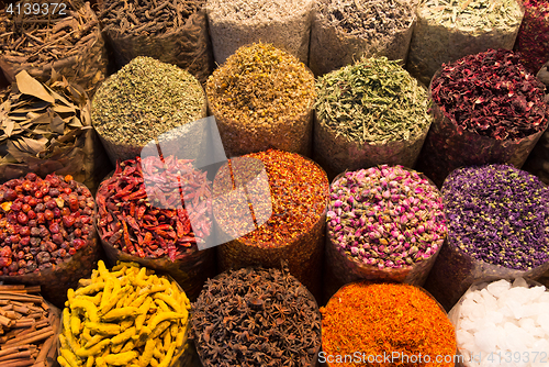 Image of Spices and herbs being sold on Morocco traditional market.