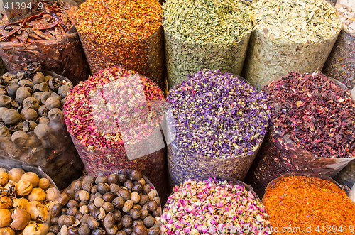 Image of Spices and herbs being sold on Morocco traditional market.