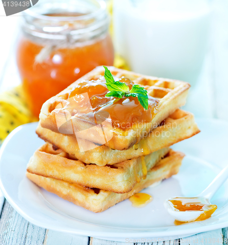 Image of waffles with apricot jam 