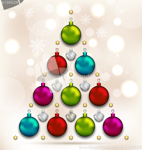 Image of Christmas tree made of baubles, glowing background