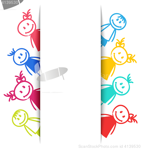 Image of Hand-drawn Smiling Colorful Girls and Boys