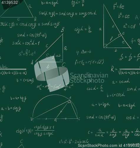 Image of Seamless trigonometry pattern on green