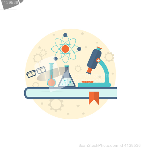 Image of Chemical engineering background with flat icon of objects