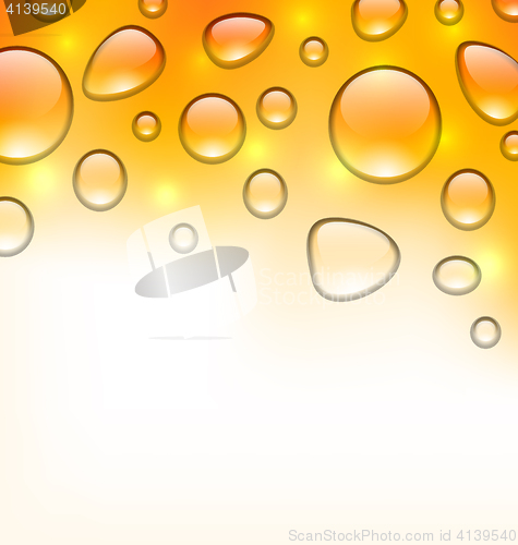 Image of Clean water droplets on orange surface, copy space for your text