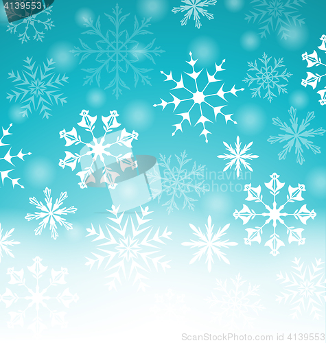 Image of Xmas blue background with snowflakes and copy space for your tex