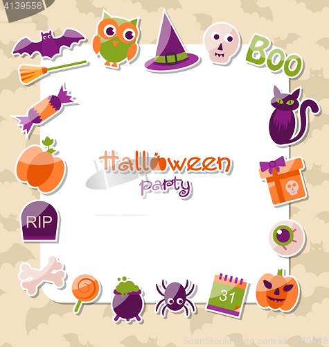 Image of Greeting Card for Halloween Party with Colorful Flat Icons