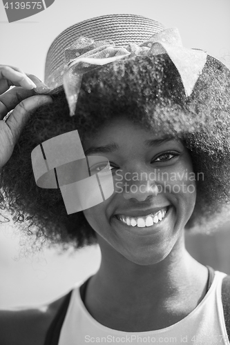 Image of Close up portrait of a beautiful young african american woman sm