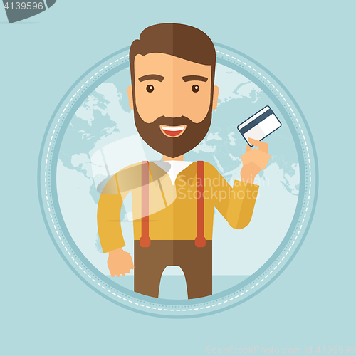 Image of Successful businessman holding credit card.