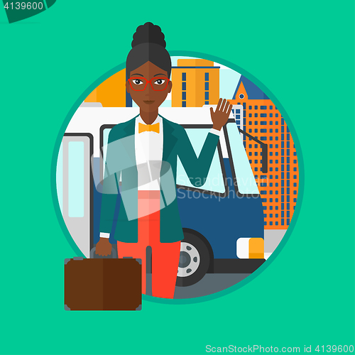 Image of Woman travelling by bus vector illustration.