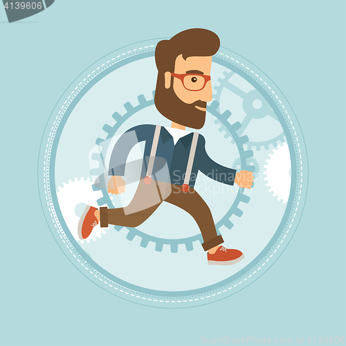 Image of Businessman running on gear background.