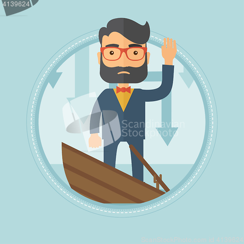 Image of Businessman standing in sinking boat.