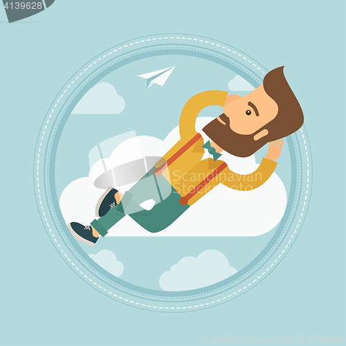 Image of Businessman lying on cloud vector illustration.