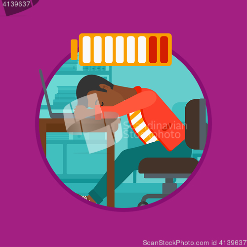 Image of Man sleeping on workplace vector illustration.