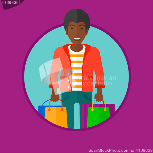 Image of Happy man with shopping bags vector illustration.