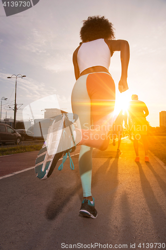 Image of multiethnic group of people on the jogging