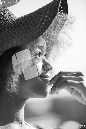 Image of Close up portrait of a beautiful young african american woman sm