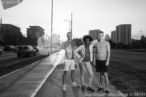 Image of portrait multiethnic group of people on the jogging