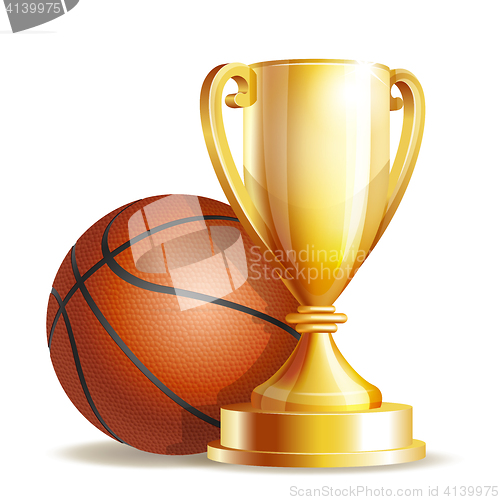 Image of Golden trophy cup with a Basketball ball.